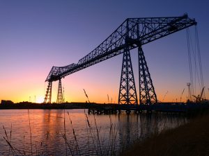 Transporter bridge at night in Middlesbrough