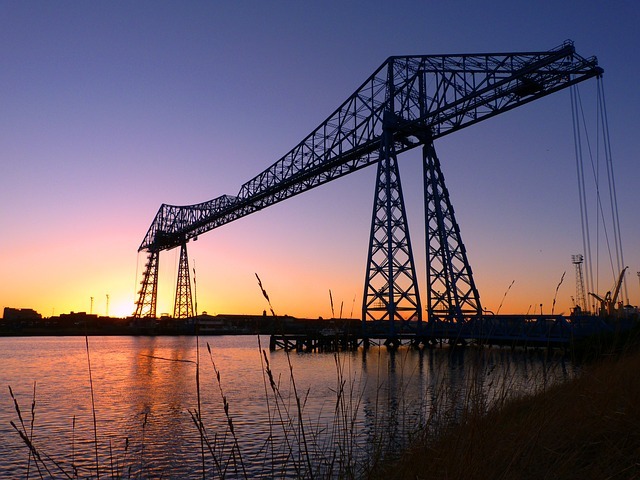 Transporter bridge at night in Middlesbrough
